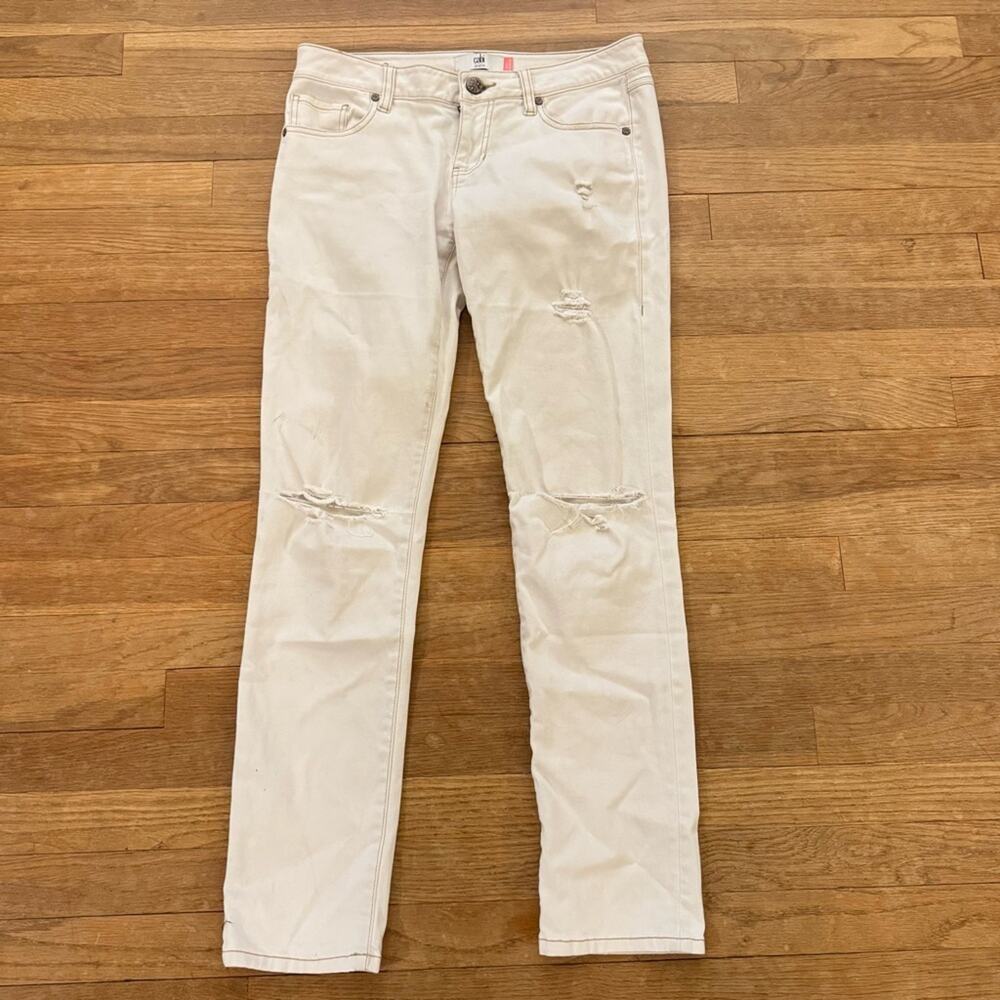 Cabi off-white slim distressed low rise boyfriend skinny  chino pants sz 4
 b41